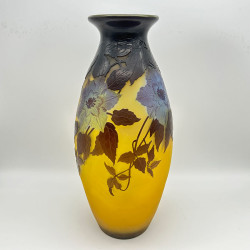Emile Galle Cameo Glass Vase Decorated with Clematis