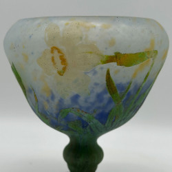 Daum Nancy Wheel Cut Cameo Glass Goblet, Decorated with Daffodil