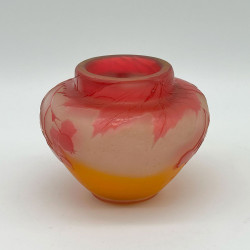 Emile Galle Cameo Glass Small Vase, Decorated with Rose Hips