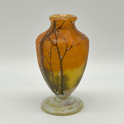 Daum Nancy Cameo and Enamelled Glass Winter Landscape Vase