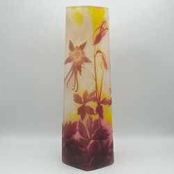 Emile Galle Cameo Glass Vase, Decorated with Aquilegia