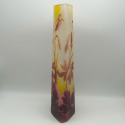 Emile Galle Cameo Glass Vase, Decorated with Aquilegia