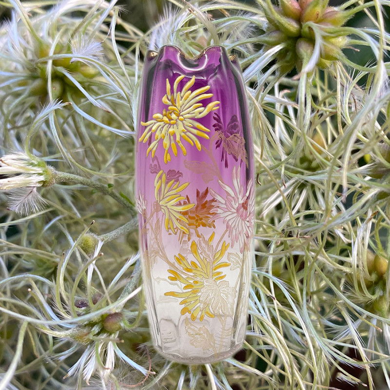 Legras Mont Joye Enamelled Glass Decorated with Chrysanthemum