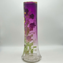 French Art Nouveau Legras Monte Joye Enamelled glass Pansy Vase