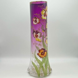French Art Nouveau Legras Monte Joye Enamelled glass Pansy Vase