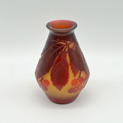 Emile Galle Small Cameo Glass Vase, Decorated with Berries