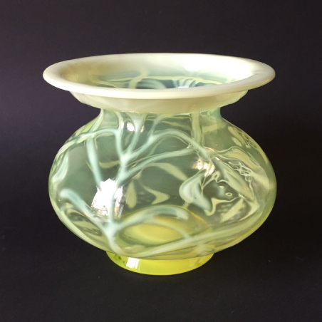 Vaseline Glass Vase decorated with floral pattern