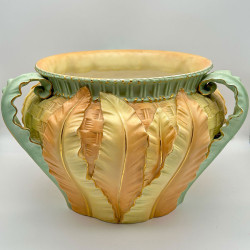Royal Worcester Porcelain Art Nouveau Large Jardiniere, Molded Leaves with handles