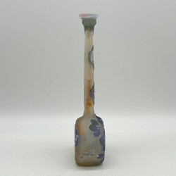 Emile Galle Long Neck Cameo Glass Vase with Hydrangea