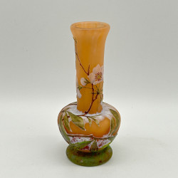 Daum Nancy Cameo and Enamelled Glass Vase Decorated with Pear Blossom