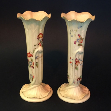Pair of Royal Worcester Porcelain Blush Ivory Vases