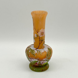 Daum Nancy Cameo and Enamelled Glass Vase Decorated with Pear Blossom