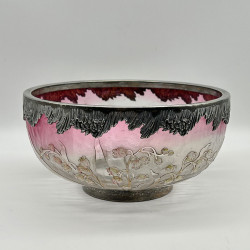 Verrerie D'art Lorraine Glass Bowl Enameled with Lily of The Valley