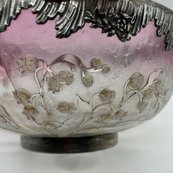 Verrerie D'art Lorraine Glass Bowl Enameled with Lily of The Valley