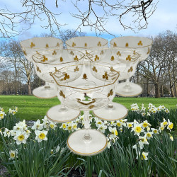 Moser Karlsbad Set of Six Champagne Glasses Gold Gilded with Clovers