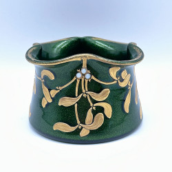 Mont Joye (Legras) Aventurine Green Vase, Decorated with Mistletoes
