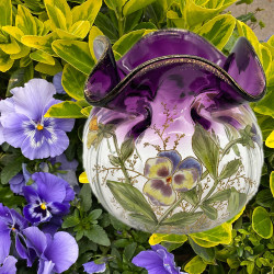 Legras Mont Joye Enamelled Glass Vase with Pansies