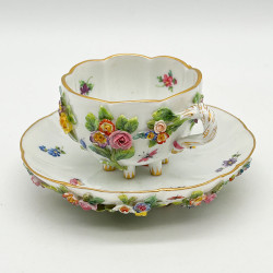 Meissen Porcelain Flower Encrusted Cup and Saucer