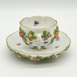 Meissen Porcelain Flower Encrusted Cup and Saucer