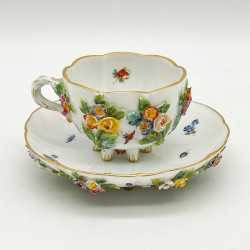 Meissen Porcelain Flower Encrusted Cup and Saucer