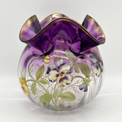 Legras Mont Joye Enamelled Glass Vase Decorated with Pansies