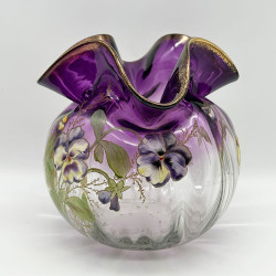 Legras Mont Joye Enamelled Glass Vase Decorated with Pansies