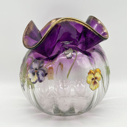 Legras Mont Joye Enamelled Glass Vase Decorated with Pansies
