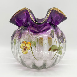 Legras Mont Joye Enamelled Glass Vase Decorated with Pansies