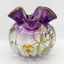 Legras Mont Joye Enamelled Glass Vase Decorated with Pansies