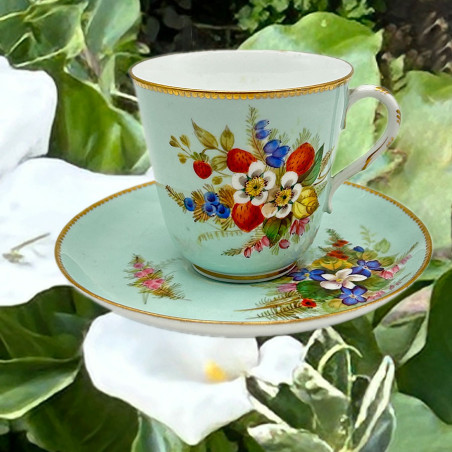Royal Worcester Porcelain Cup and Saucer, hand Painted Bouquets