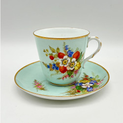 Royal Worcester Porcelain Cup and Saucer, hand Painted Bouquets