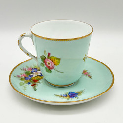 Royal Worcester Porcelain Cup and Saucer, hand Painted Bouquets