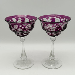 Stevens & Williams Amethyst overlay on Clear Cut Champagne Glass