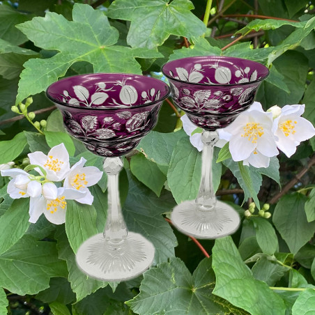 Stevens & Williams Amethyst overlay on Clear Cut Champagne Glass