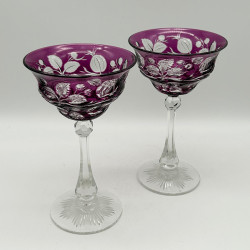Stevens & Williams Amethyst overlay on Clear Cut Champagne Glass