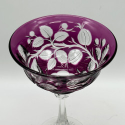 Stevens & Williams Amethyst overlay on Clear Cut Champagne Glass