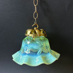 Richardson & Sons Vaseline Glass Pendant Lamp with Horse Chestnut Leaf Patten