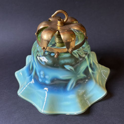 Richardson & Sons Vaseline Glass Pendant Lamp with Horse Chestnut Leaf Patten
