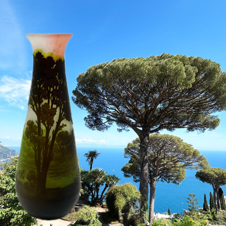 Emile Galle Glass Vase Acid Etched and Overlaid with Land Scape Scene