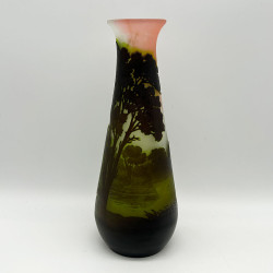 Emile Galle Glass Vase Acid Etched and Overlaid with Land Scape Scene