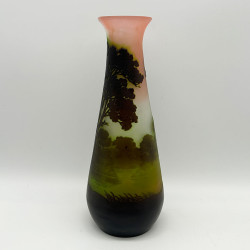 Emile Galle Glass Vase Acid Etched and Overlaid with Land Scape Scene