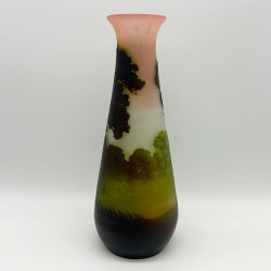 Emile Galle Glass Vase Acid Etched and Overlaid with Land Scape Scene
