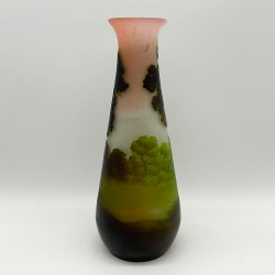 Emile Galle Glass Vase Acid Etched and Overlaid with Land Scape Scene