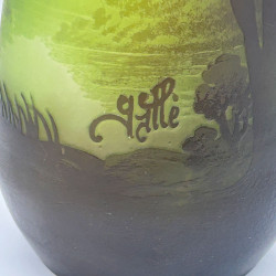 Emile Galle Glass Vase Acid Etched and Overlaid with Land Scape Scene