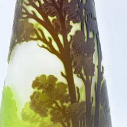 Emile Galle Glass Vase Acid Etched and Overlaid with Land Scape Scene