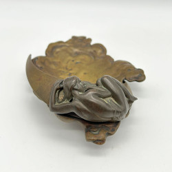 Art Nouveau French Bronze Tray a Lady Is Leaning The Half Moon