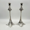 A  Pair WMF Art Nouveau Pewter and Silver  Plated Candle Sticks