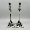 A  Pair WMF Art Nouveau Pewter and Silver  Plated Candle Sticks