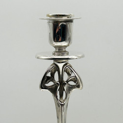 A  Pair WMF Art Nouveau Pewter and Silver  Plated Candle Sticks