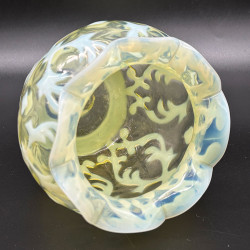 John Walsh Walsh Vaseline Glass Vase with Opaline Brocade Pattern